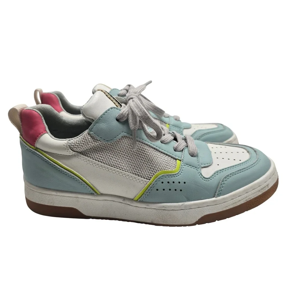 SHU SHOP Romi‎ Aqua Sneakers Womens 9 Blue Pink Leather Colorblock Low Top Retro